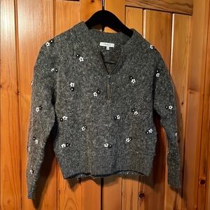 Gray Sweater with Floral Embroidery